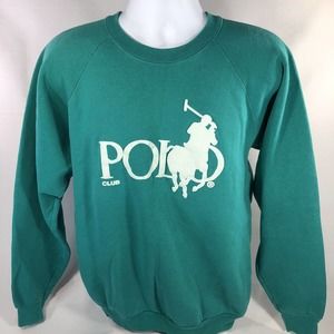 Vintage Polo Club Sweatshirt Turquoise Pullover Long Sleeve 80s 90s Puffy Print